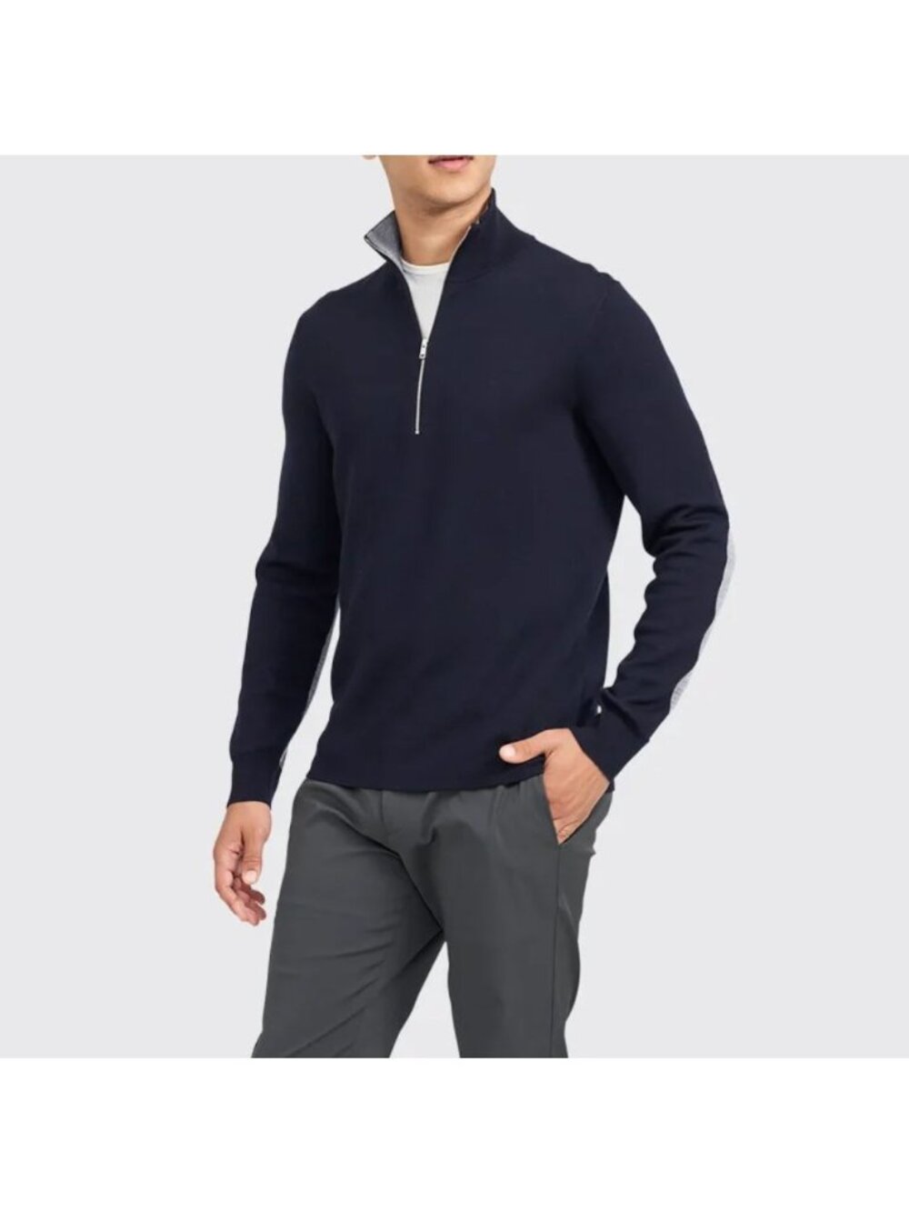 Theory Men's Arnaud Merino  Wool 1/4-Zip Sweater Size L Navy Grey